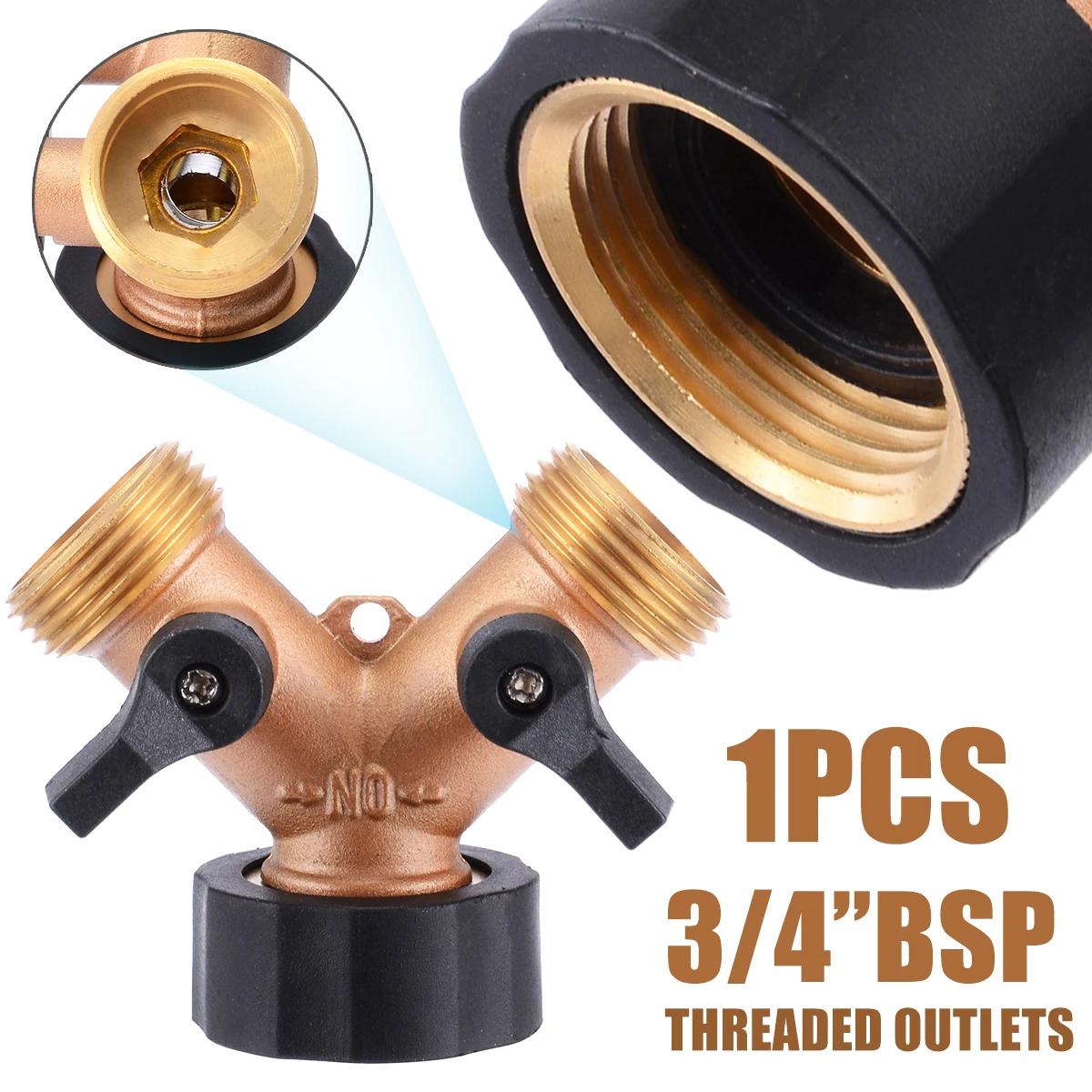 Hose Pipe Splitter 3/4 Inch Brass 2 Way Valve Splitter Hose Pipe Adapter Connector Tap Gardening Irrigation Tool Mayitr