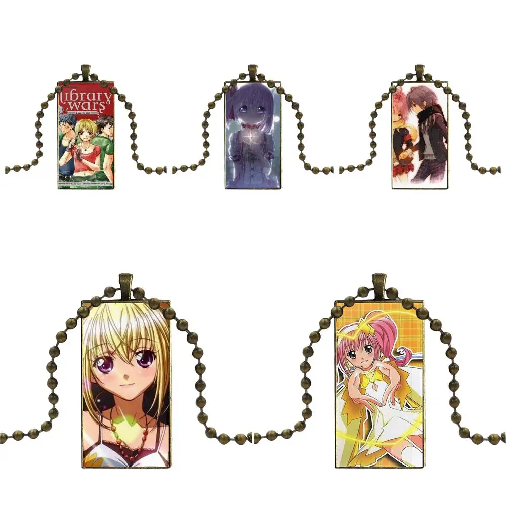 

For Women Pretty Manga Shugo Chara Jewelry With Bronze Plated Glass Cabochon Choker Long Pendant Rectangle Necklace