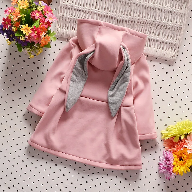 

Girls Woolen Coat Cute Rabbit Ear Hooded Coats Baby New Autumn Tops Kids Warm Jacket Outerwear & Coat Children Woolen Clothing