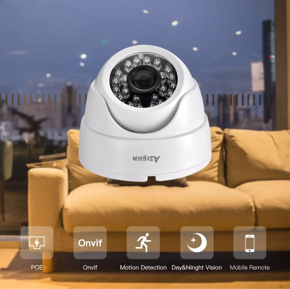 AZISHN 2MP 25FPS in Tempo Reale di Sicurezza Audio IP Camera 1080P ONVIF CCTV Della Cupola Interna