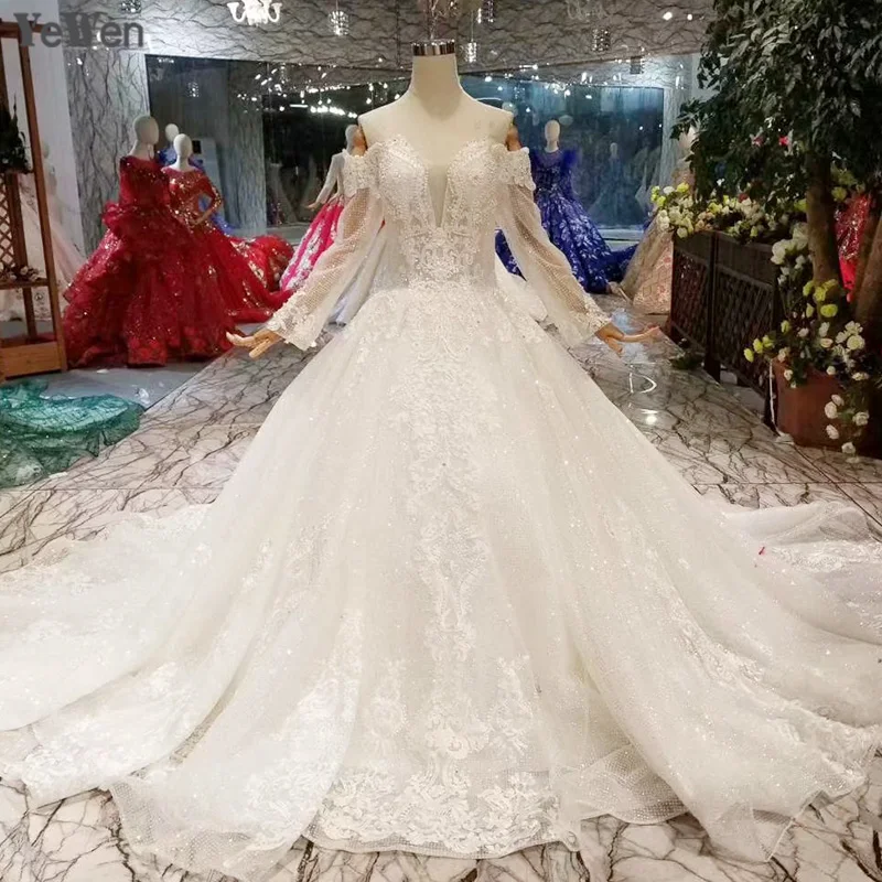 Белый простой длинный рукав Robe de mariee A-Line без бретелек Элегантный Vestido De Noiva Формальные Свадебные платья с открытой спиной 2019 YM20107