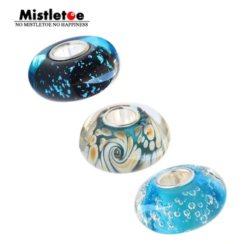 

925 Sterling Silver Large Hole 3D Colorful Flowers Bubble Murano Glass Charm Beads Fit European Bracelet Jewelry