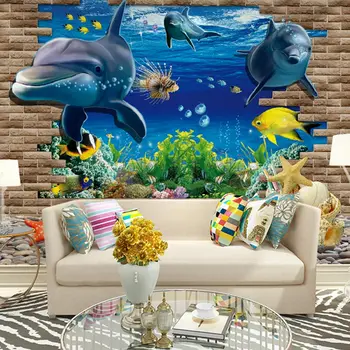 

Children's Room Wall Papers Modern 3D Dolphin Photo Wallpaper Mural Living Room Bedroom Kids Self Adhesive Vinyl/Silk Wallpaper