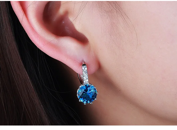 Top Quality Round Crystal Earrings For Women Pure  Silver Wedding Engagement Jewelry Stylish casual brincos Wholesale