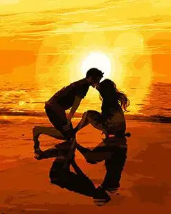 MaHuaf-X1554 kissing lover sunset beach DIY Painting Kit Paint By Numbers Kit DIY Oil Painting On Canvas Gifts Wall Art 