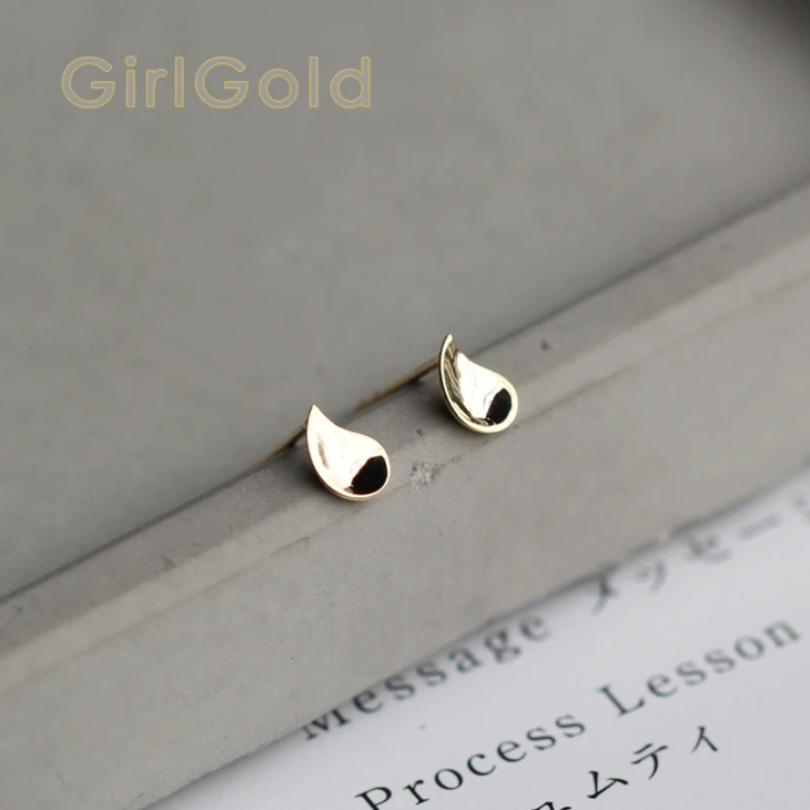 

9K Solid Gold crystal water drop drop twirl Stud Earring dainty minimal Bride Wedding Gift Bridesmaid