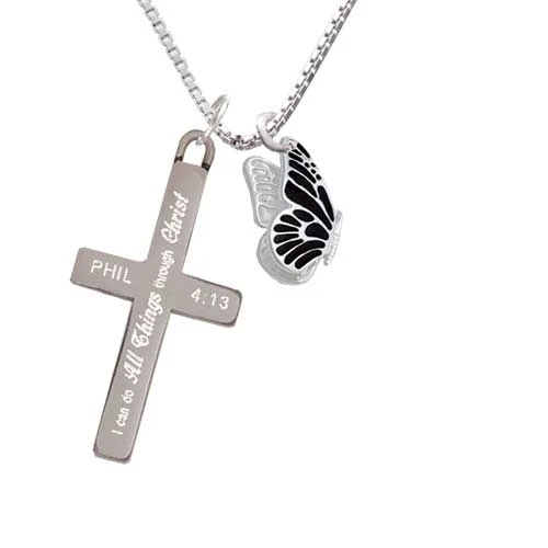 Black Flying Butterfly - I Can Do All Things - Cross Necklace (1)