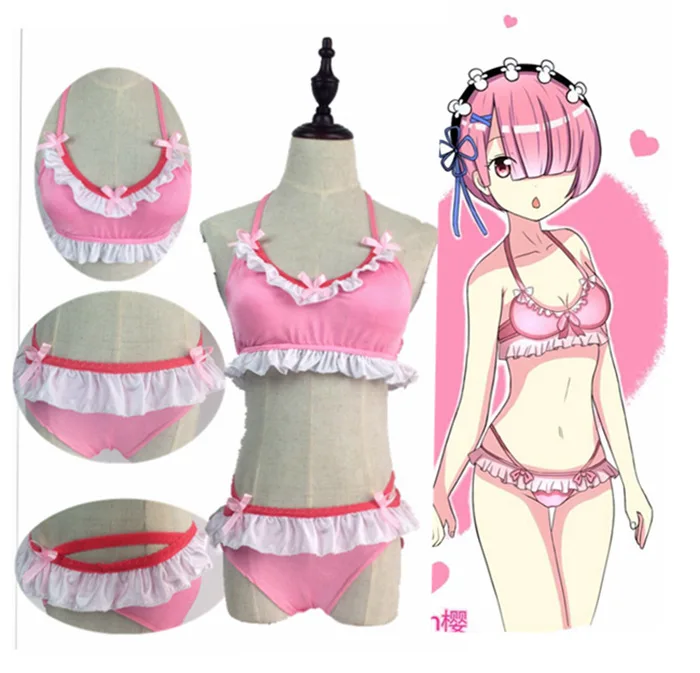 

[STOCK]2018 Anime Re:Life In A Different World From Zero RAM/REM Swimsuit+headwear Cosplay Costume For Halloween Free Shipping.
