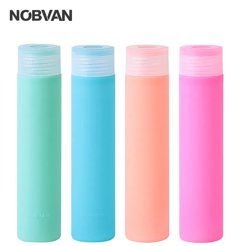 NOBVAN 250ML Jelly Color Glass Drinking Bottle With Silicone Cover