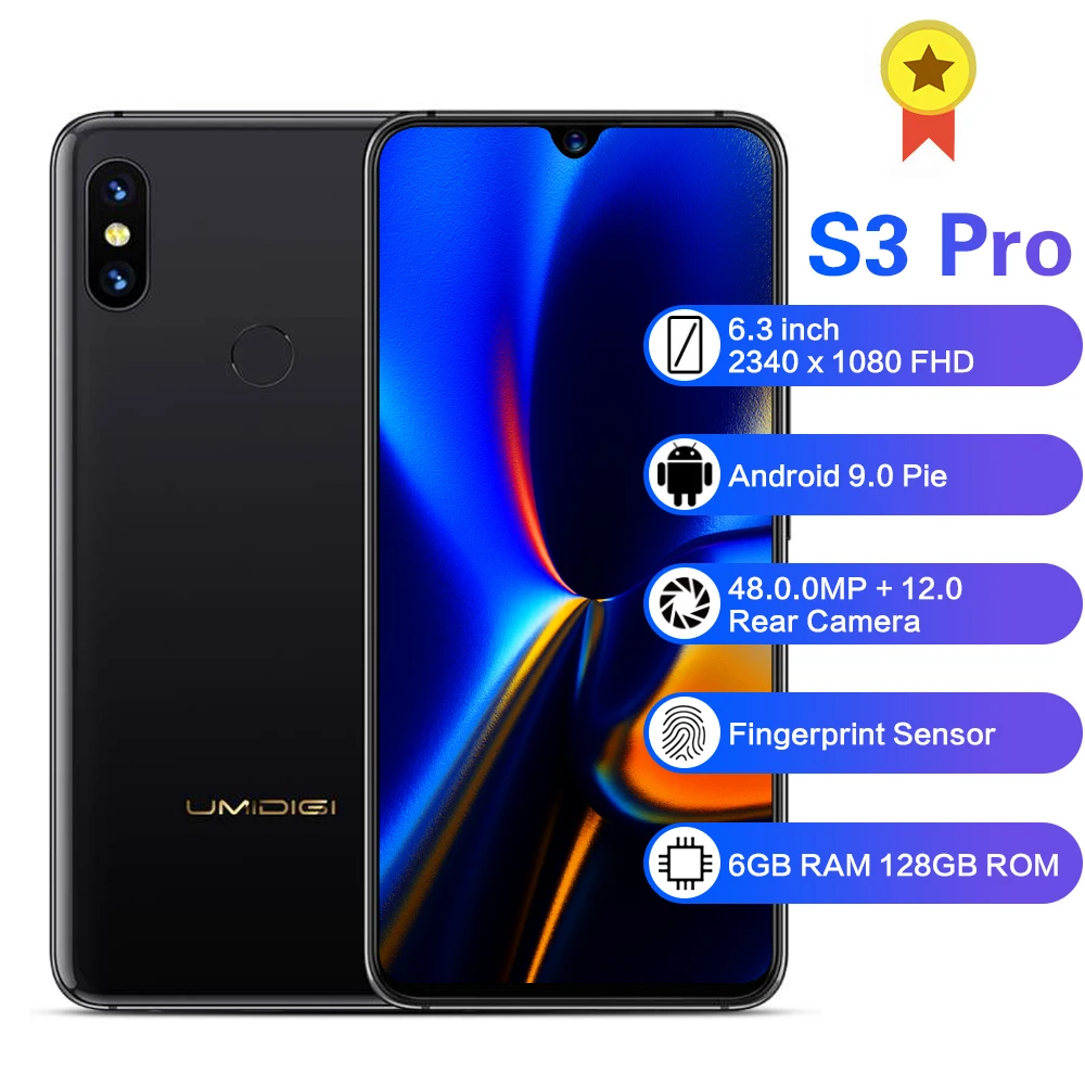 Оригинальный umidigi S3 Pro 4G смартфон 6,3 дюймов Android 9,0 2,1 ГГц 6 ГБ Оперативная память 128 Гб Встроенная память 20MP Фронтальная камера 5150 мА/ч