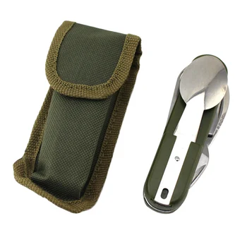 

Hot Portable Folding Stainless Steel Camping Picnic Cutlery Knife Fork Spoon Bottle Opener Flatware Tableware Travel Kit