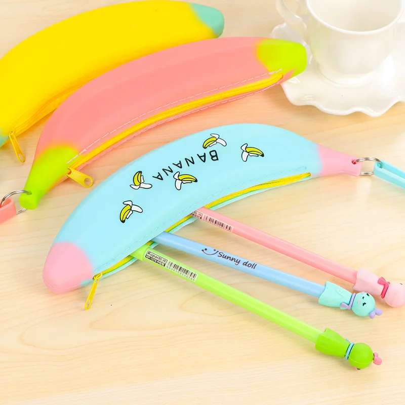 

Banana Shape Pencil Case Creative Student Stationery Pen Bag Simple Super Cute Silicone Large Capacity Kids Storage Coin Purse
