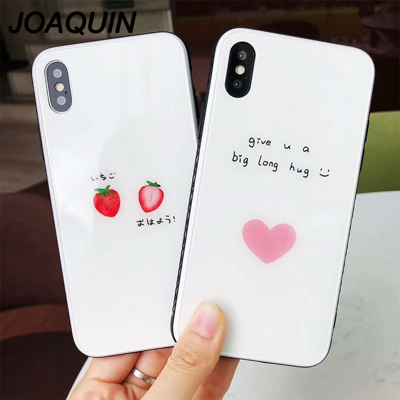

Fruit Strawberry Case For iPhone X 10 Full Coverage HD Tempered Glass Cases For iPhone 8 7 6 6s Plus Love Heart Cover Coque