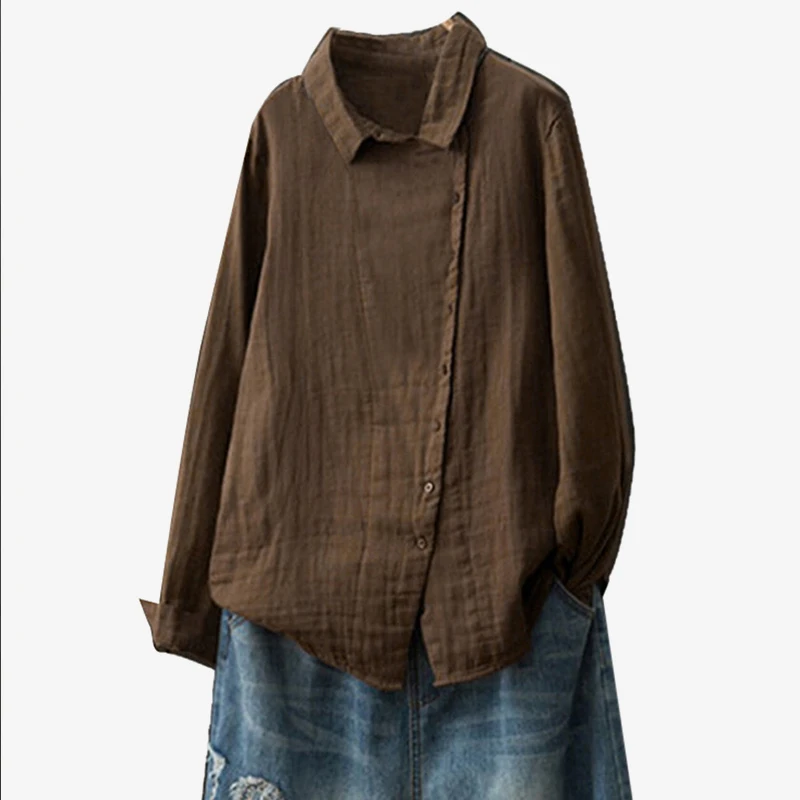 Linen Cotton Long Sleeve Large Women Blouses Plus Size 4XL Irregular Turn Down Collar Buttons Women Shirts 2019 Summer Lady Tops