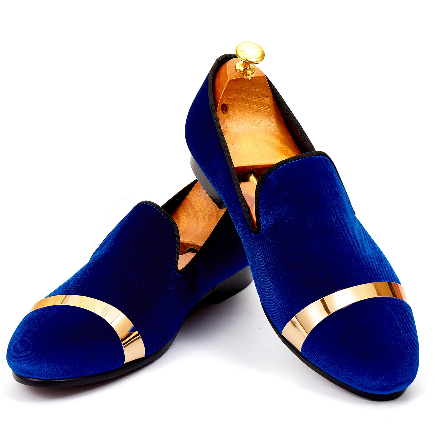 Harpelunde Slip On Men Wedding Shoes Blue Velvet Loafers Gold Plate ...