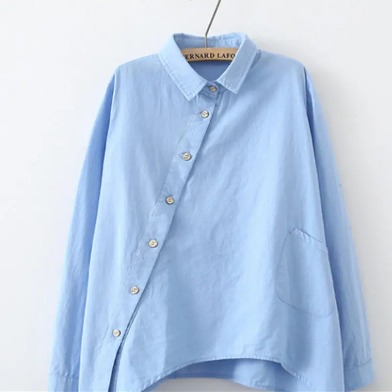 

New Arrivale long sleeve Turn-down collar Fashion Simple Women loose national Female Solid Colour shirt blouse BS091