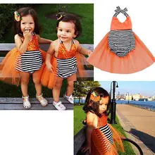 2016 Newborn Baby Girls Sequins Stripe Bodysuit Tulle Backless Sunsuit One-Pieces Clothes Costume