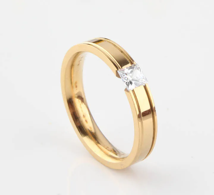 Золото Цвет CZ Кристалл Камень титановая сталь кольцо для женщин, корейская мода ювелирные изделия аксессуары(США Размер 7 8 910 11
