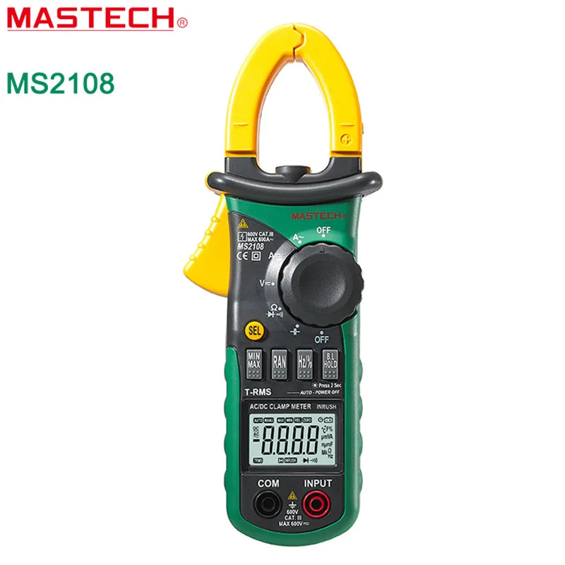 

MASTECH MS2108 Digital Multimeter Amper Clamp Meter Current Clamp Pincers AC/DC Current Voltage Capacitor Resistance Tester