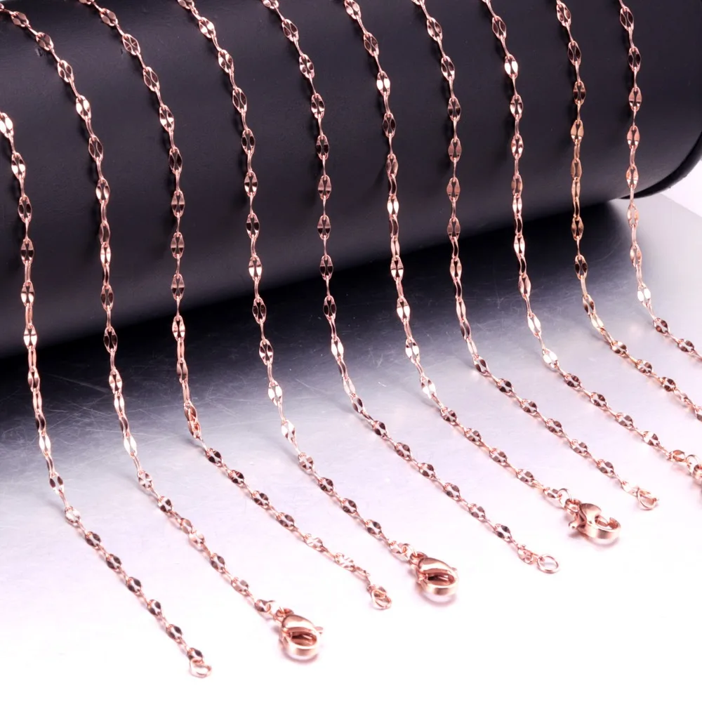 Роскошная стальная цепочка, 10 шт./лот, ожерелье унисекс, ширина 2 мм, черное/розовое золото, нержавеющая сталь, ожерелье с омаром, вечерние подвески