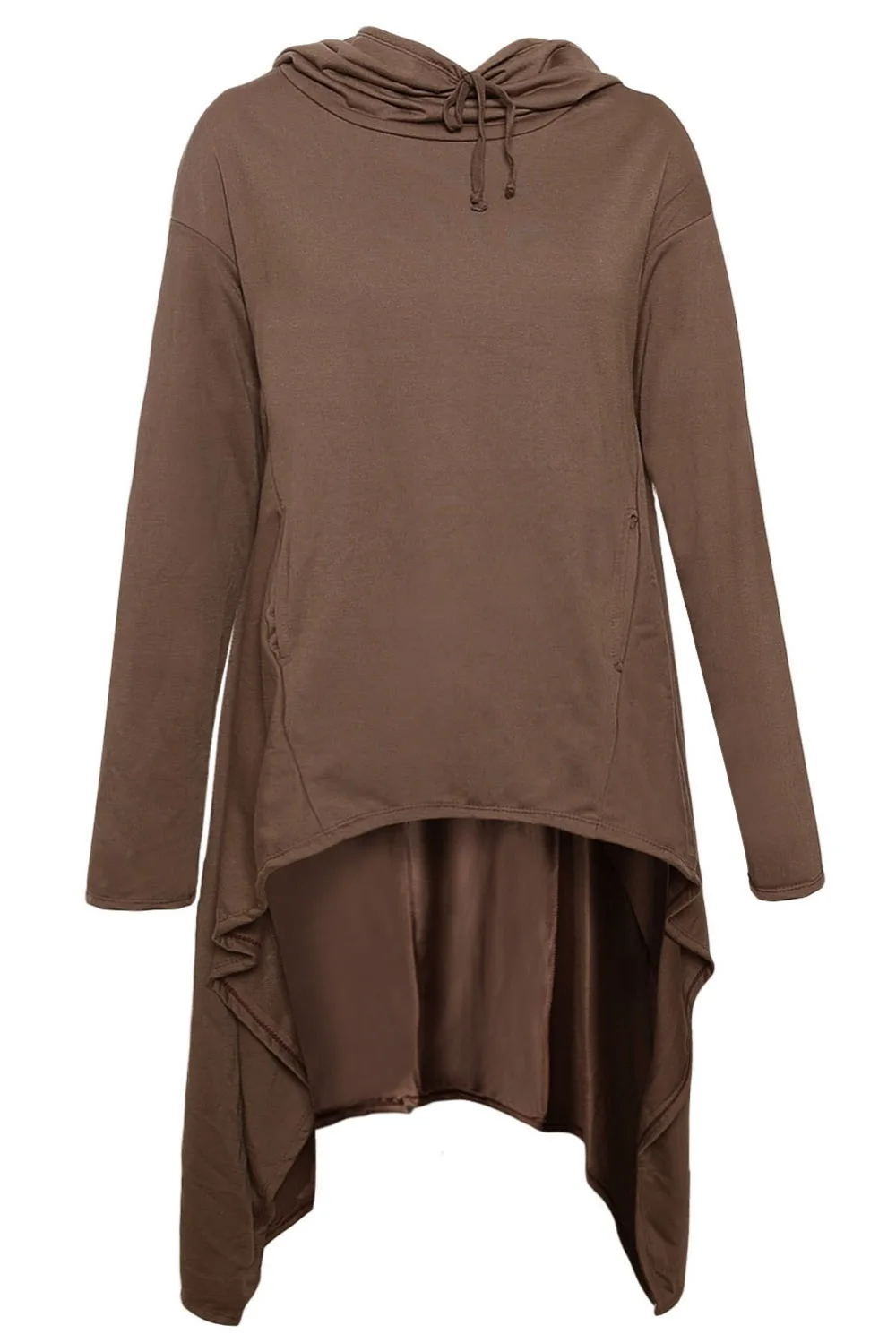 Brown-Plain-Drawstring-Irregular-Oversize-Hoodie-LC25933-17-4