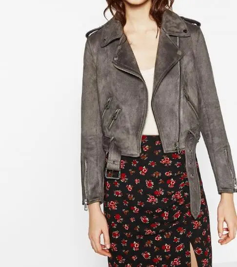 Mi Poignets Ceinture Poches Faux Mode Ourlet Et As Veste Courte Zippée Nouvelle Suede Gris Effet Femme Revers Show Marque Col Avec 2017ss qOFwIF