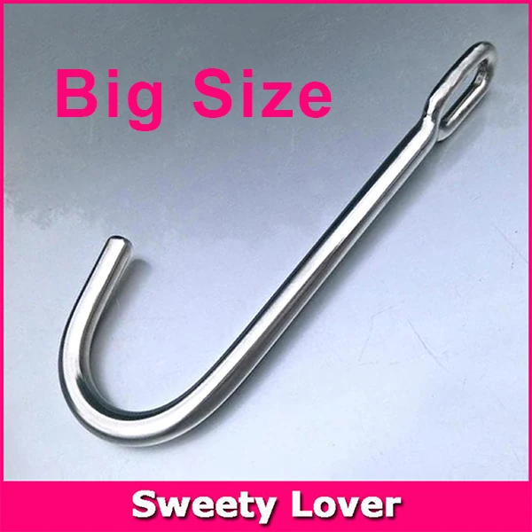 Big Size Stainless Steel Metal Anal Hook Butt Plug With Handle Ring Sex