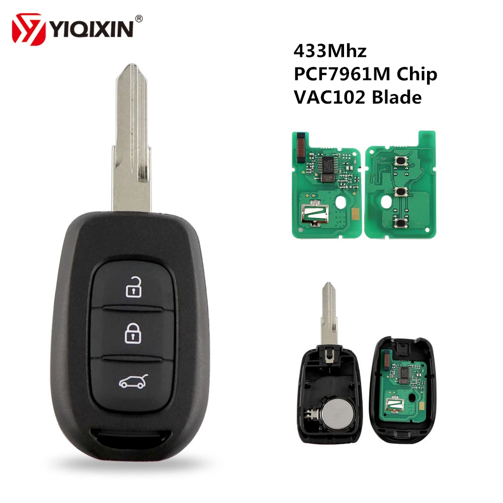 YIQIXIN 3 Button Remote Car Key 433Mhz PCF7961M Chip For Renault Sandero Dacia Logan Lodgy Dokker Duster Key With VAC102 Blade qcontrol 433mhz remote 3 button car key for renault sandero dacia logan lodgy dokker duster 2016 with pcf7961m hitag aes chip