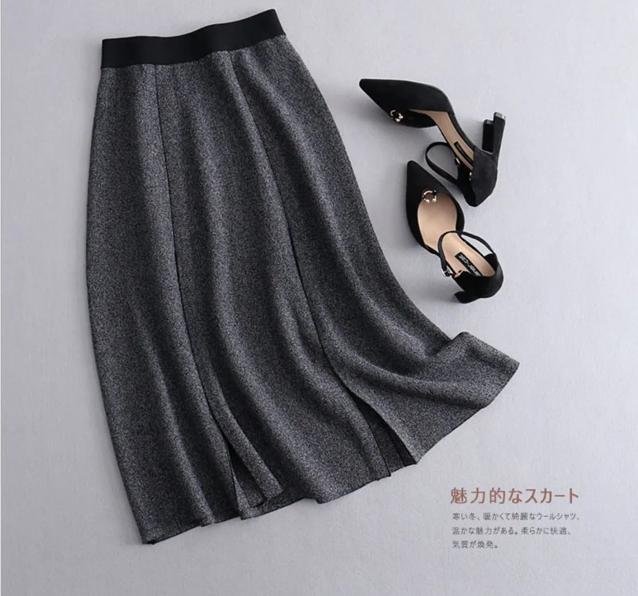 Beige De Estiramiento Flare Punto Beige Marrón Otoño Línea Gris Saia Cintura Una Saias Oscuro Las Midi caqui negro Gtgyff Invierno Para gris Falda Negro marrón Alta Mujeres Mujer xzYqvExBw