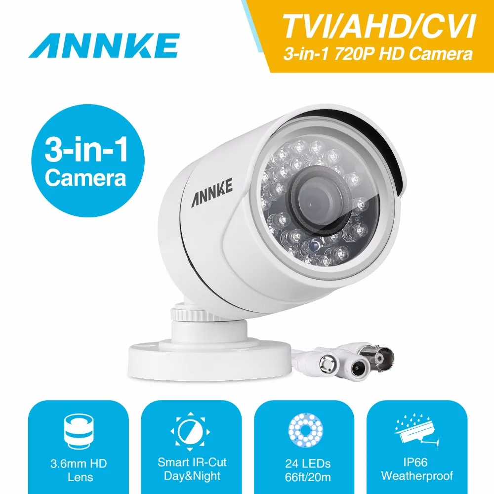 

ANNKE 3IN1 1280*720P 1MP AHD TVI CVI HD Bullet Camera Smart IR Outdoor Security Waterproof Night Vision P2P IP Cam IR Cut Filter