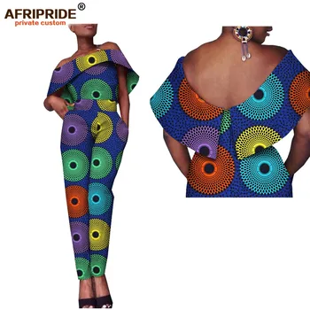 

2018 latest african fabric jumpsuit for women AFRIPRIDE tailor made strapless slash neck casual women cotton jumpsuit A1829008