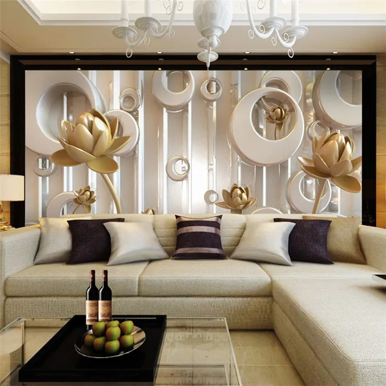 

wallpaper Golden Lotus living room TV wall wallpaper backdrop wallcovering large wall mural wallpaper Modern painting