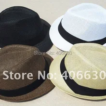 Летняя соломенная шляпа Федора с узором Панама женские солнцезащитные пляжные шляпы Для мужчин шляпы Трилби 12 шт./лот MEDS022