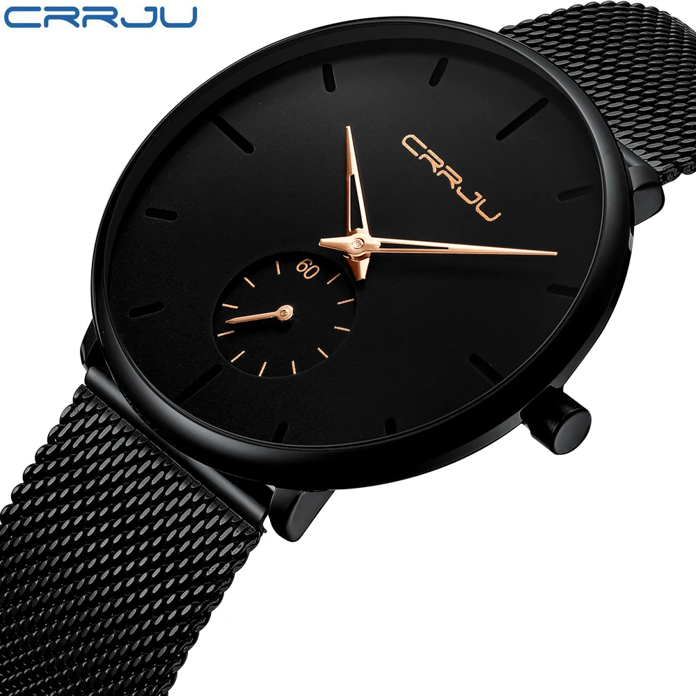 Crrju Watches Man Clock Men's Wrist Watch Stainless Steel Ultra Thin Male Quartz Men's Wrist Watch Military Sport Watches Women