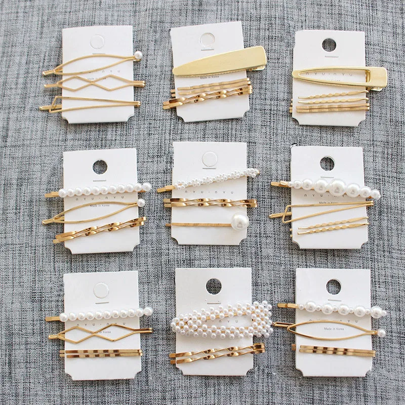 

1 Set Imitiation Pearl Girls Hair Clip Hair Band Geometric Irregular Gold Color Female Hairclips Barrette Baby Hair Accessories