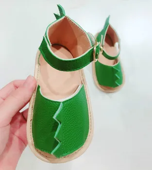 

Baby Summer Sandals Shoes PU Leather Breathable Toddlers Infant Shoes Cute Green Dinosaur Boys Girls Rubber Flat Sole Walk Shoes