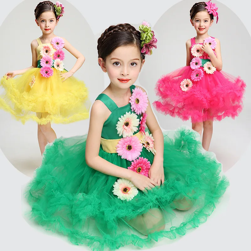 

Free shipping Children's Princess flower Performance stage dance Clothes Seven Sunflower Dance Performance dress for girl JQ-321