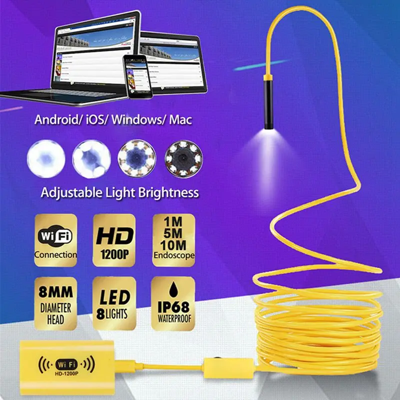 VicTsing 1m WiFi Endoscope Camera Wifi Soft Cable IP68 Waterproof 8 LED Inspection Camera 16001200 HD Camera for iPhone Android (2)