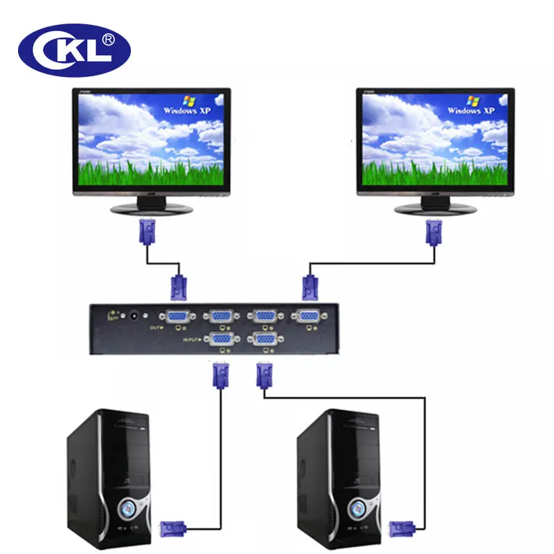 CKL 2x4 VGA переключатель сплиттер 2 в 4 поддержка 2048*1536 450 МГц для ПК, мониторы и ТВ проектор металлический CKL-224B