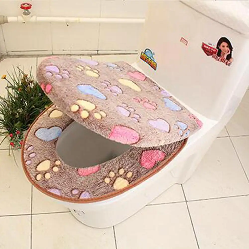 2 шт./компл. Горячая ванная комната WarmerToilet Подушка для стула мягкая накладка на стульчак кошачьи когти моющиеся аксессуары для ванной комнаты Набор унитаза сиденья коврик - Цвет: Шоколад