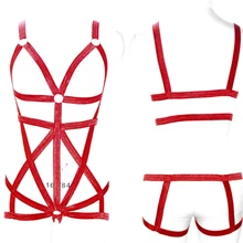 Body Harness Women Set Belt Garter Black Red Sexy Suit Bondage Cage Bra for Women Elastic Goth Festival Rave Dance Cosplay Wear