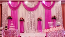 Fashion fuchsia color Wedding Backdrops with Swag Wedding Drapery Curtain of Wedding stage decoration with sequin wedding supply