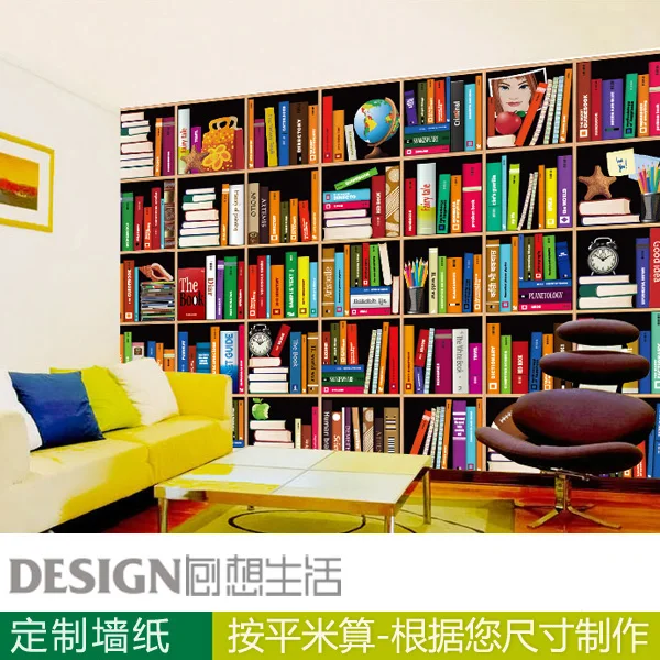 

Brief modern bookshelf large bedroom dining room living room TV background wall paper 3d mural custom wallpaper