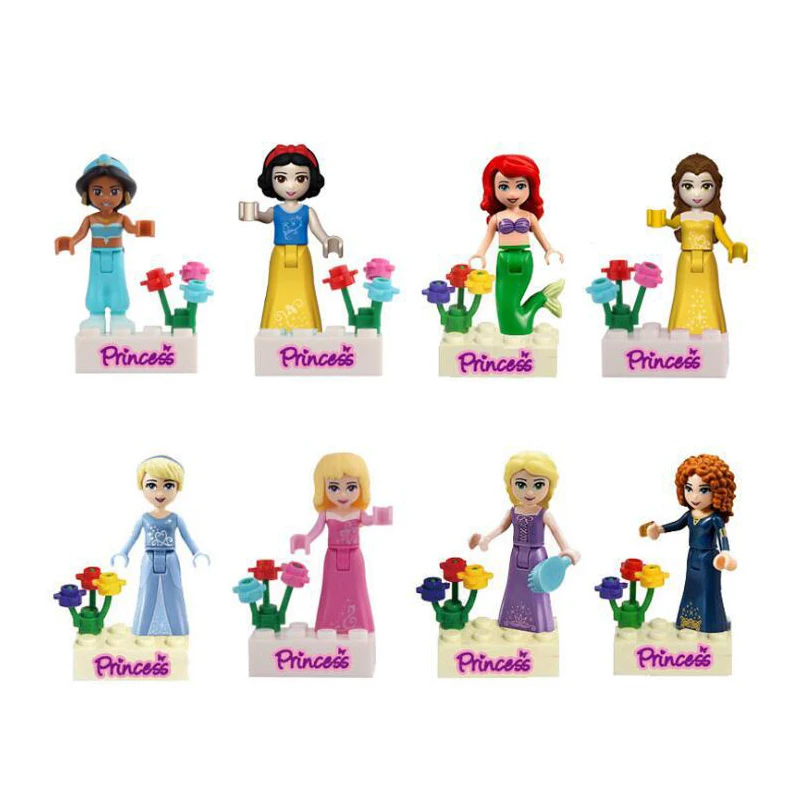 

Disney Frozen Princess Legoings Figures Friends Anna Elsa Mermaid Ariel Snow White Building Blocks Bricks Toys Model Gift