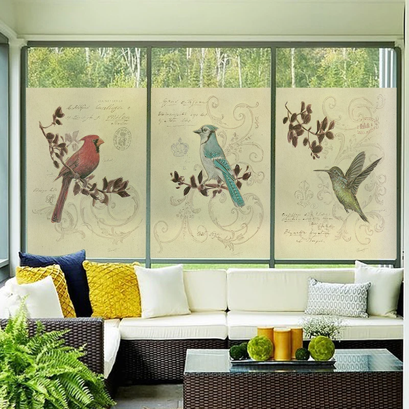 

Free Custom Size Decorative Glass Window Film Static Cling No Glue Opaque Window Stickers Frosted Decals Bird Bedroom XK24