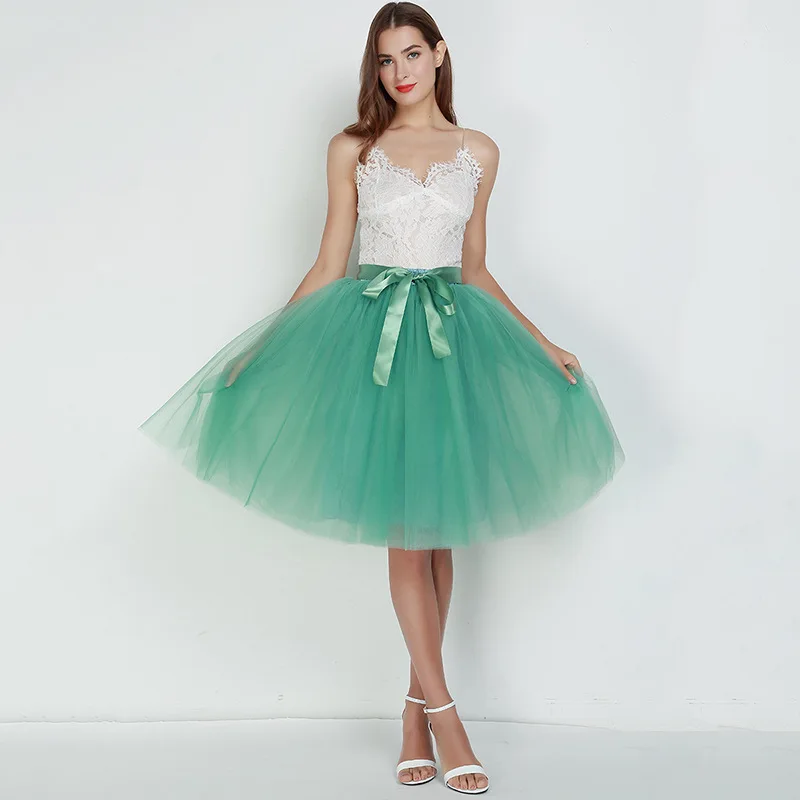 Light Green Красивая пикантная Тюлевая юбка для девочек с высокой талией, милая плиссированная юбка, элегантная танцевальная сетчатая юбка принцессы, желтая юбка-пачка, Женская бальная юбка - Цвет: Light Green