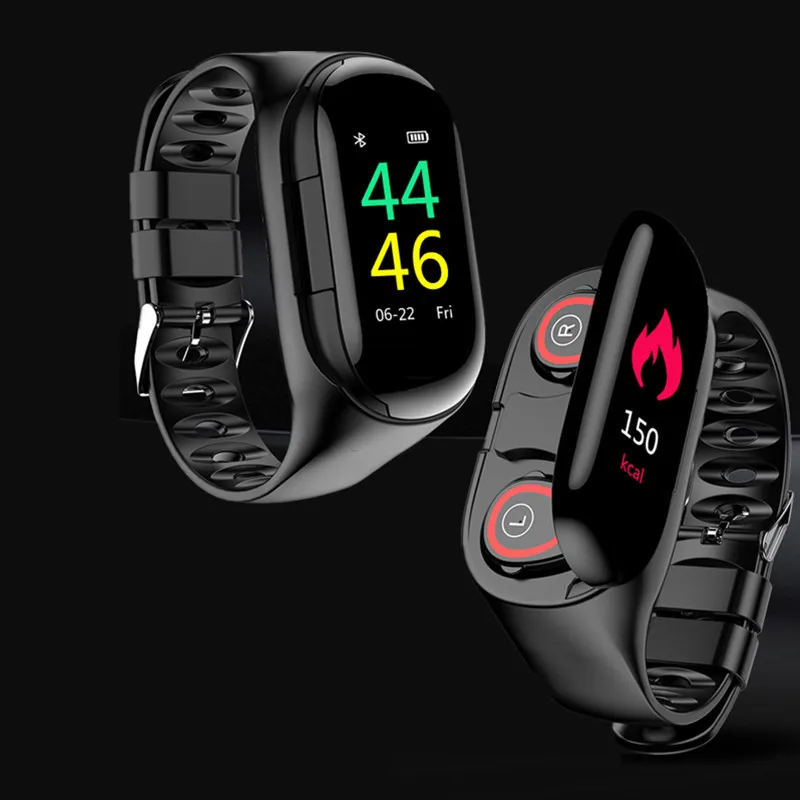 

M1 Color Screen Smart Bracelet with 5.0 Wireless Bluetooth 2 in 1 in-Ear Earphones Heart Rate/Blood Pressure Monitor Sport Watch
