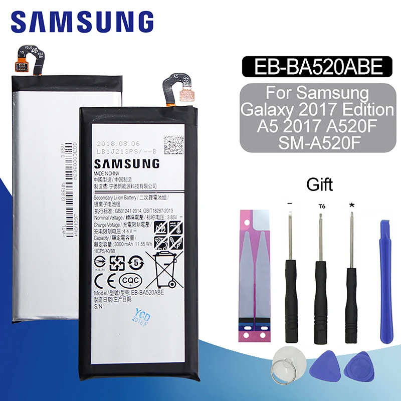 Оригинальный аккумулятор для SAMSUNG A520 Сменный телефона Samsung EB BA520ABE 3000 мА Galaxy A5 2017