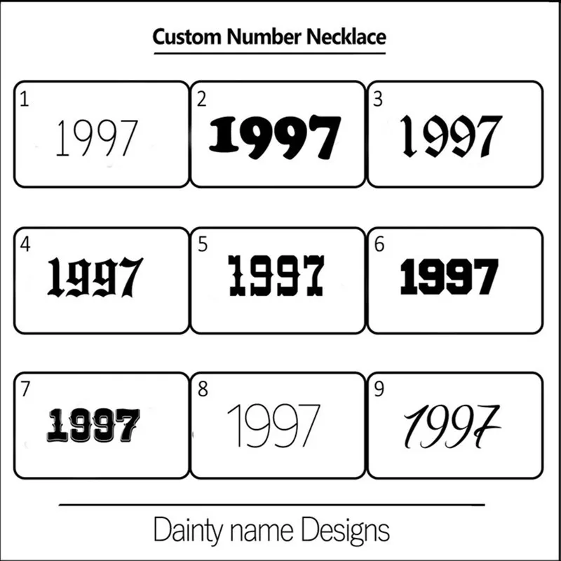 

Custom Any Number Necklace Gothic Date Necklace Personalized Old English Number Different Font Style Birth Year Pendant Jewelry
