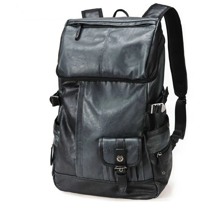 2016 Casual Black leather bag Men backpack Men's Travel male backpacks men bags big size